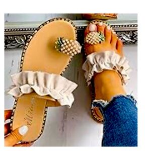 SOLD! Worn Once! Pineapple 🍍 Ruffle Sandals, tan, size 39
